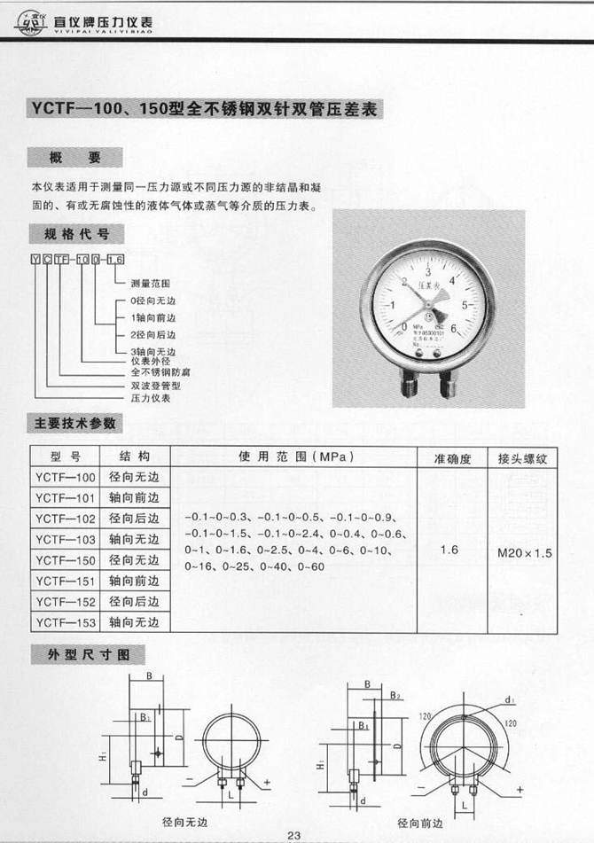 YCTF型全不銹鋼雙針雙管壓差表(圖1) YCTF型全不銹鋼雙針雙管壓差表(圖1)