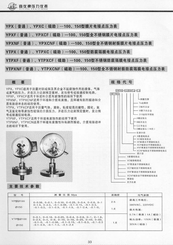 YPX(普通)、YPXC(磁助)型膜片電接點壓力表(圖1)