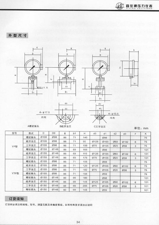 YPX(普通)、YPXC(磁助)型膜片電接點壓力表(圖2)